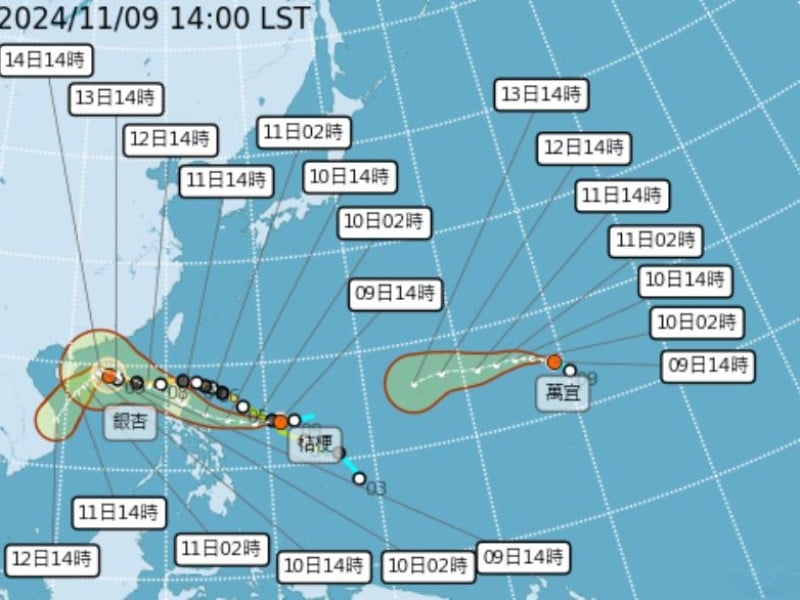 「3颱鼎立」11月少見 !桔梗、萬宜今下午正式生成 與銀杏在「太平洋共舞」