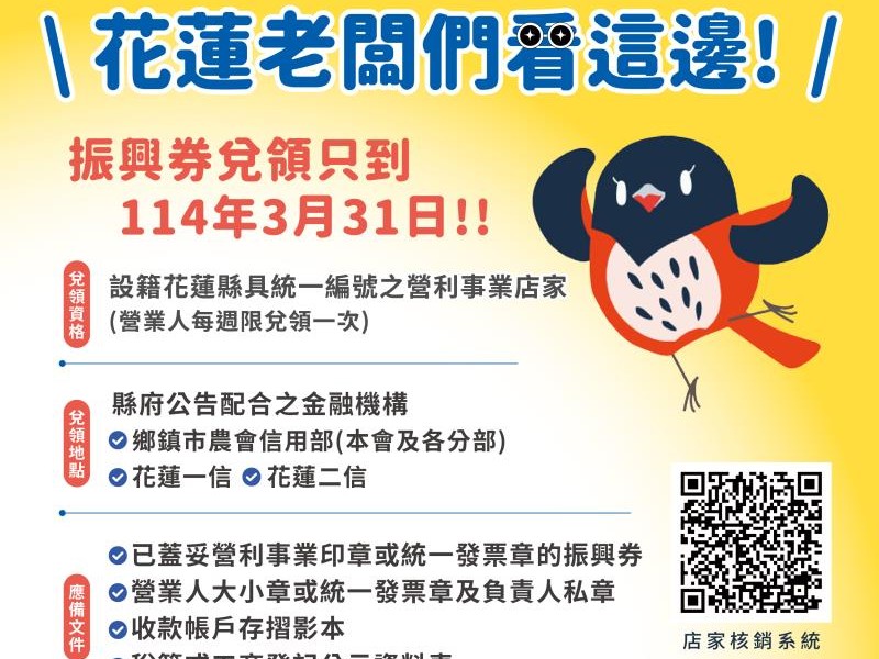 花蓮振興券兌領3/31截止