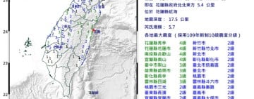 花蓮凌晨發生芮氏規模5.7地震