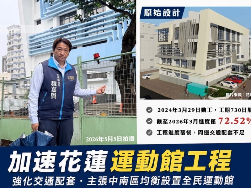 魏嘉賢籲加速花蓮運動館工程並強化交通配套　主張中南區均衡設置全民運動館