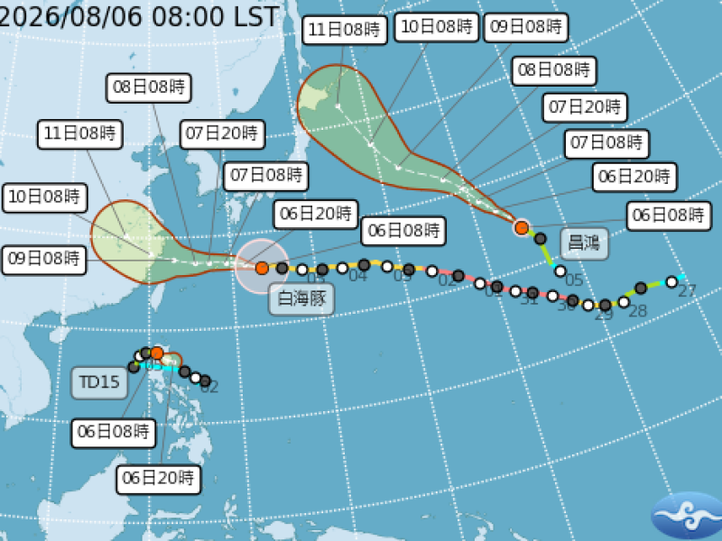 白海豚直掠北部海面 ! 台山區、熱區有大雨、豪雨 進入中國浙江一帶機會最高