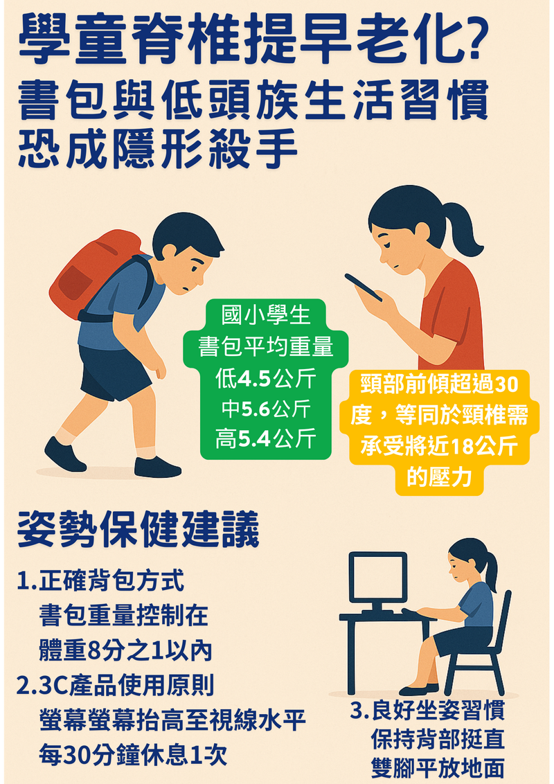 書包過重與低頭滑手機學童健康拉警報圖片_878e6.png